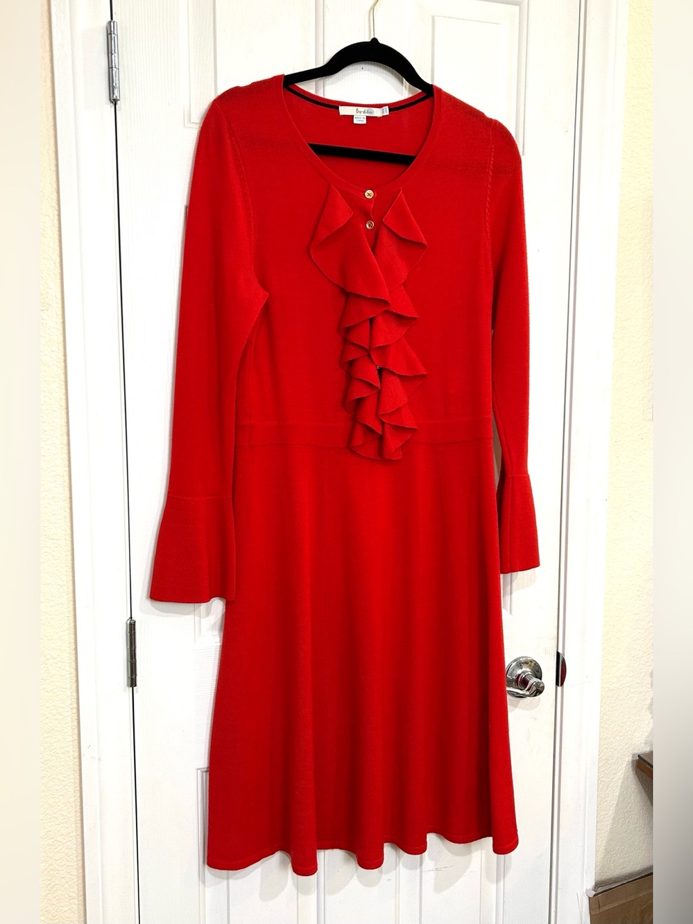 Boden Red Wool Ruffle Front Midi Dress Knit Sweater Dress UK 16 / US 12 - Flaw